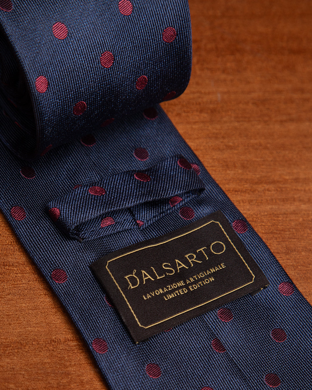 Midnight Blue Tie with Bordeaux Polka Dots