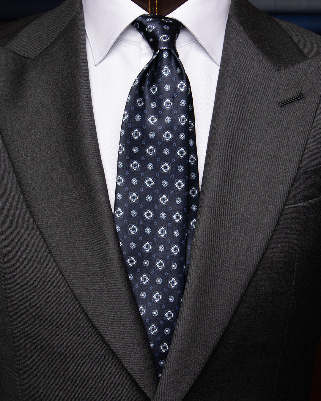 Midnight Blue Tie with Diamonds and Flowers