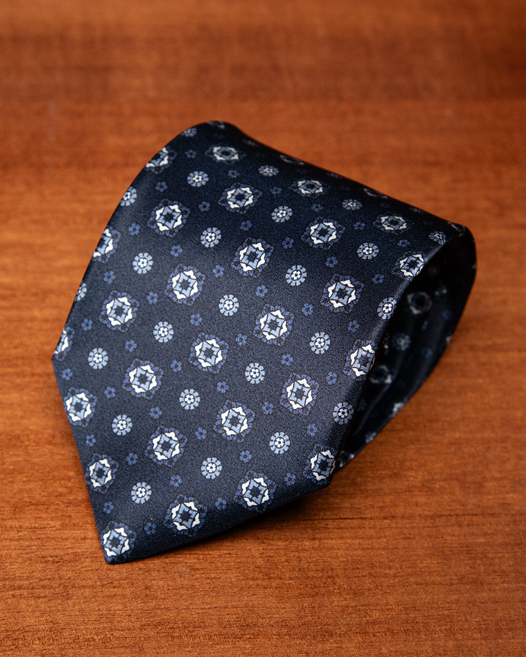 Midnight Blue Tie with Diamonds and Flowers