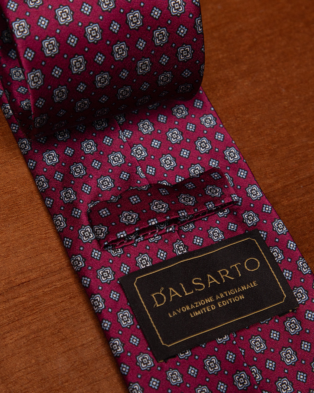 Bordeaux Tie with Grey Floral Pattern