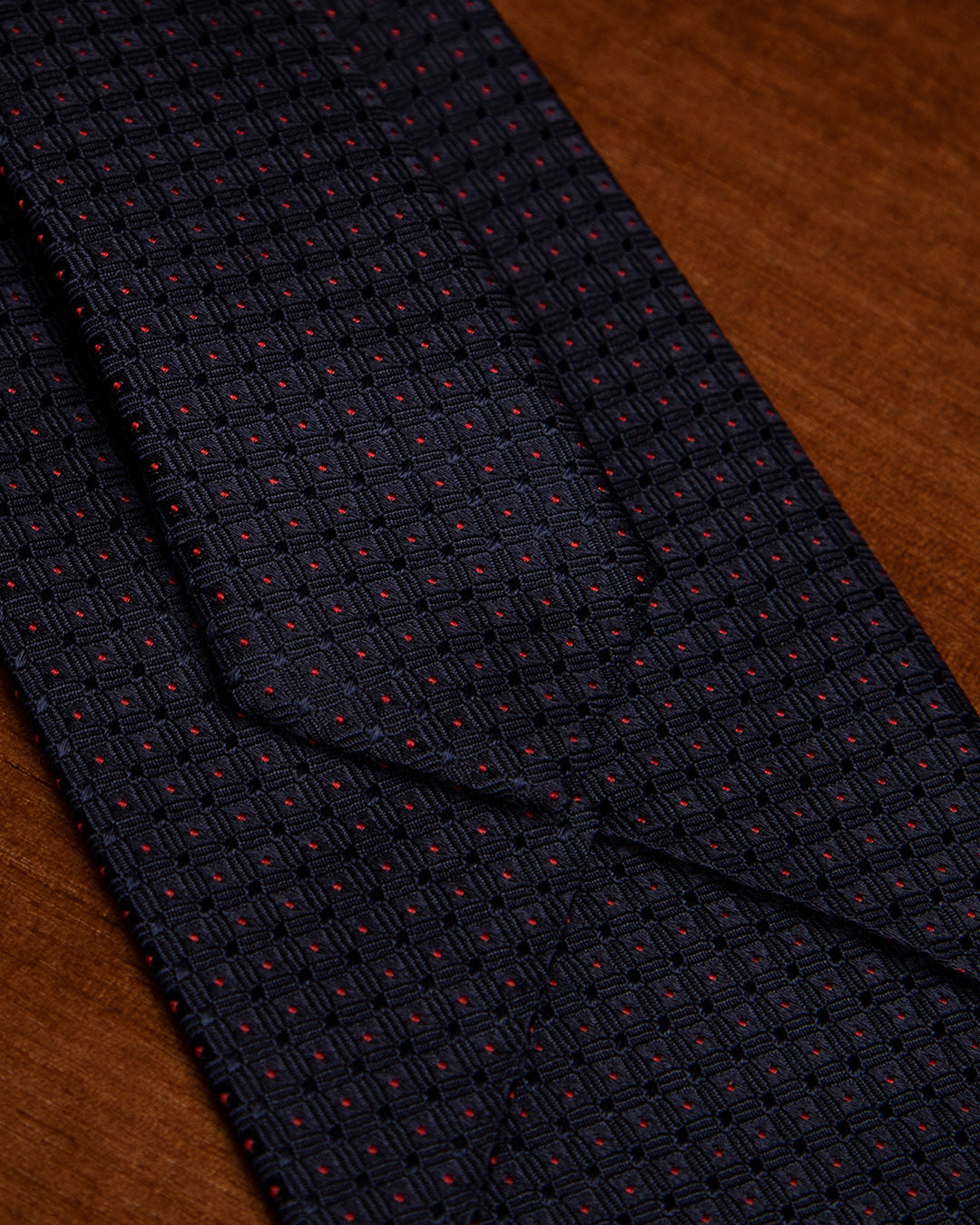 Midnight Blue Jacquard Tie with Midnight Blue Grid and Red Dots