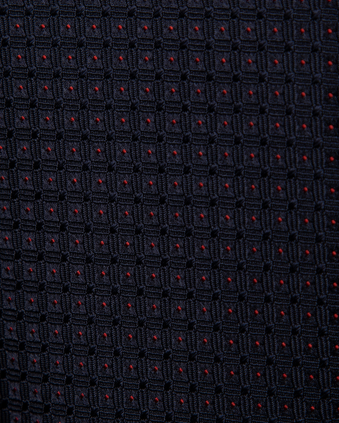 Midnight Blue Jacquard Tie with Midnight Blue Grid and Red Dots