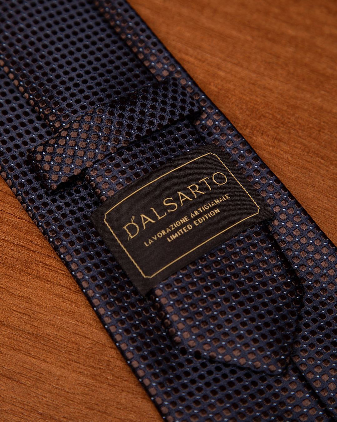 Midnight Blue Jacquard Tie with Coffee Brown Microcircles and Light Blue Dots