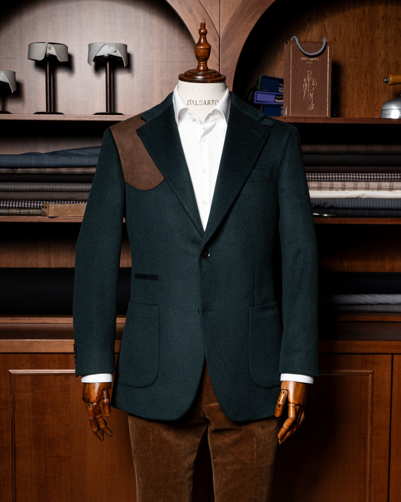 Giacca Casual Verde Smeraldo con Alcantara