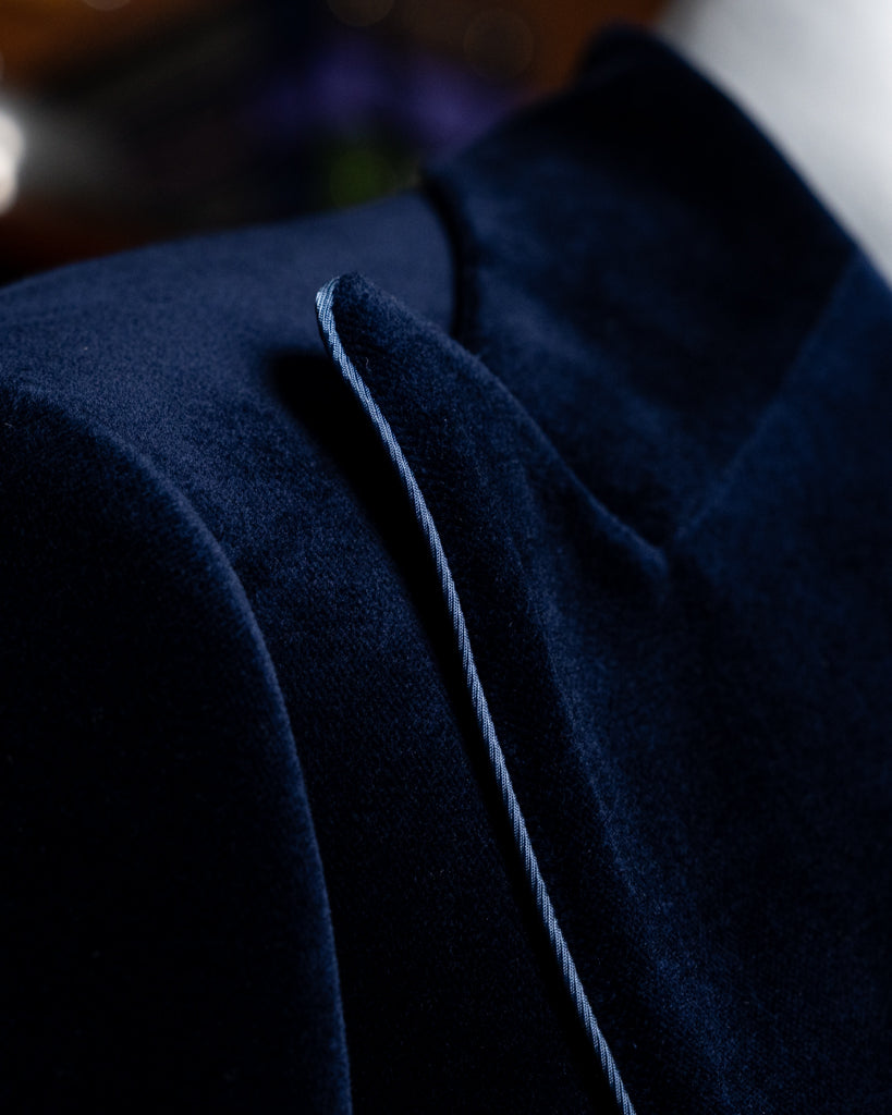 Giacca Modernico in Velluto Blu Acceso con Piping