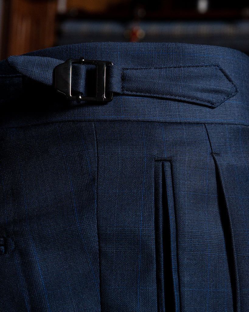 Borromini Pants in Midnight Blue with Checked Pattern