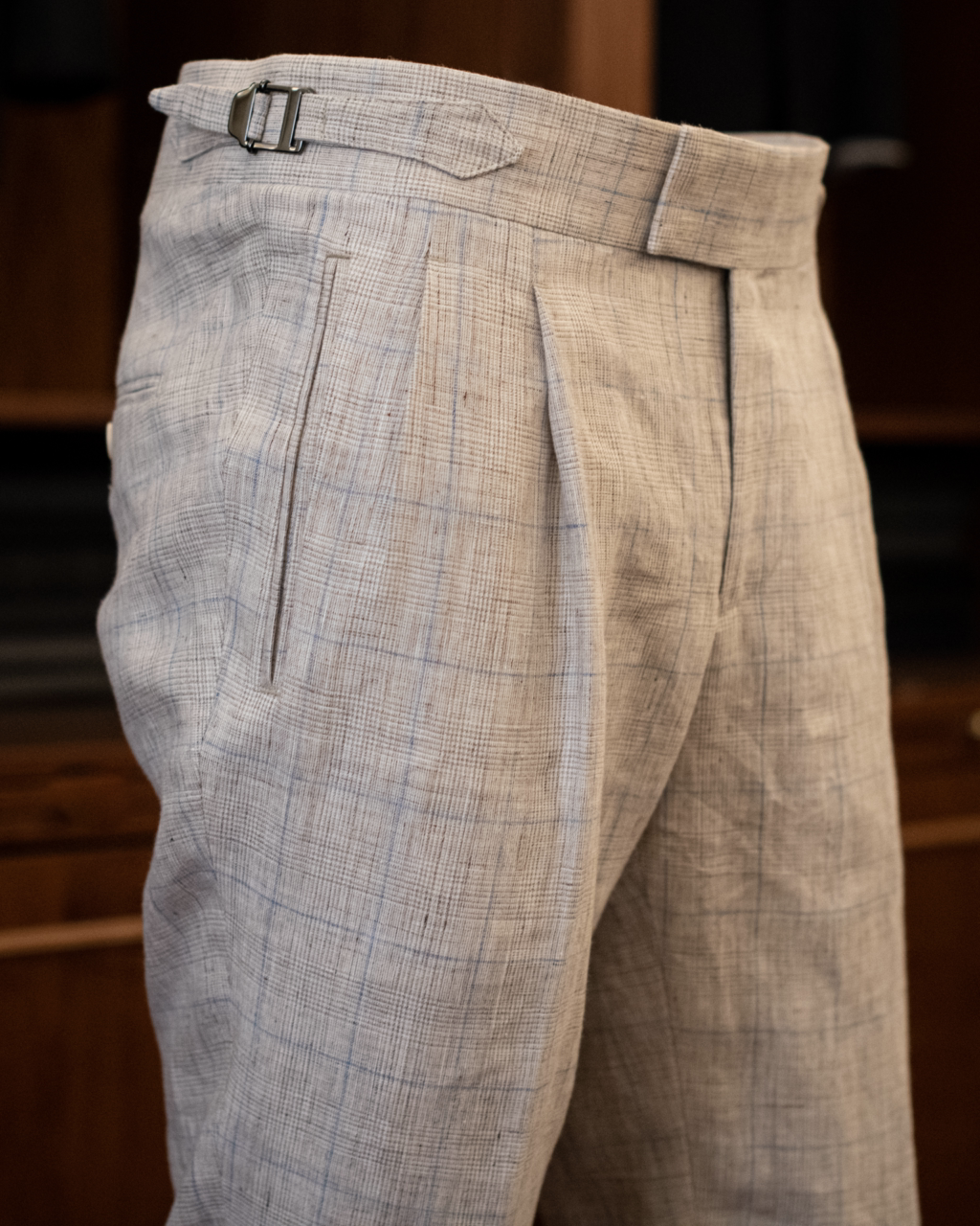 Borromini Beige Pants with Blue Checks