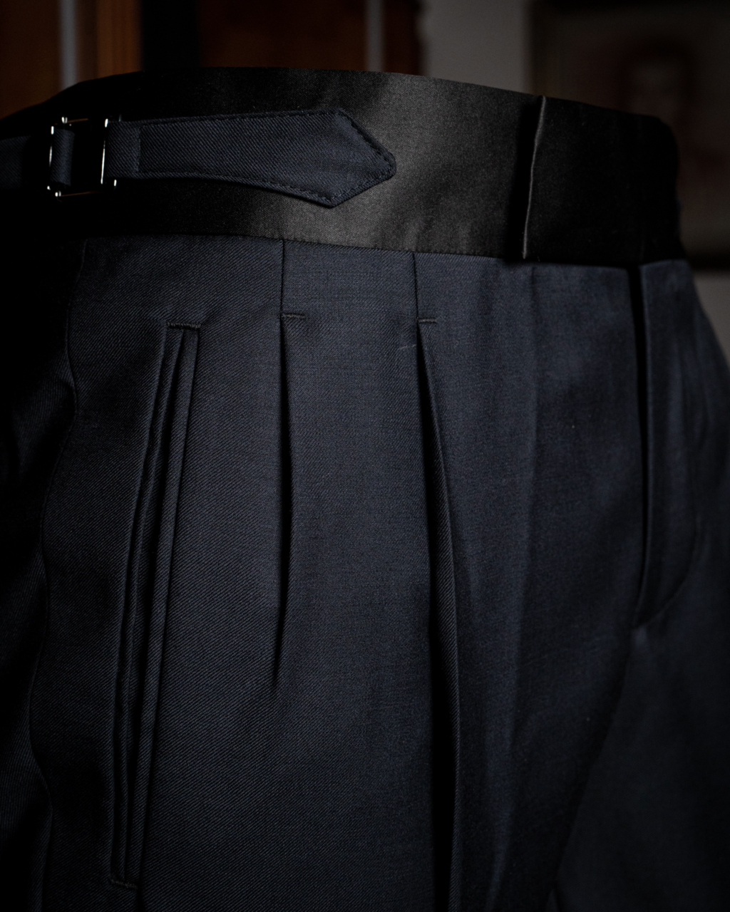 Tuxedo Pants in London Smoke Grey with Satin 