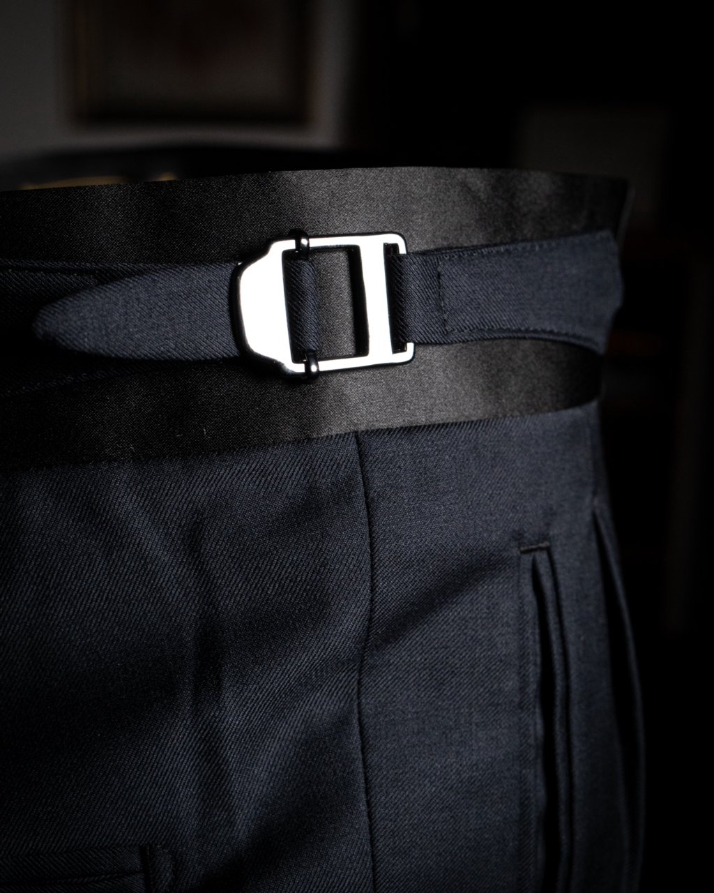 Tuxedo Pants in London Smoke Grey with Satin 