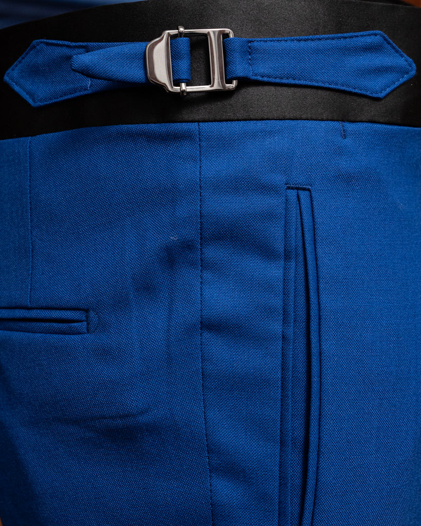  Tiziano Bright Blue Pants with Black Satin Belt 