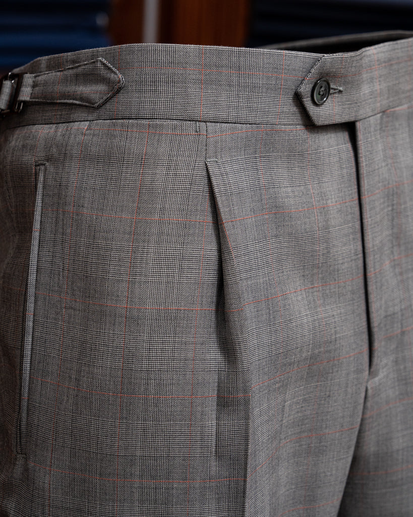 Pantalone Tiziano Principe di Galles Grigio Overcheck Rosso