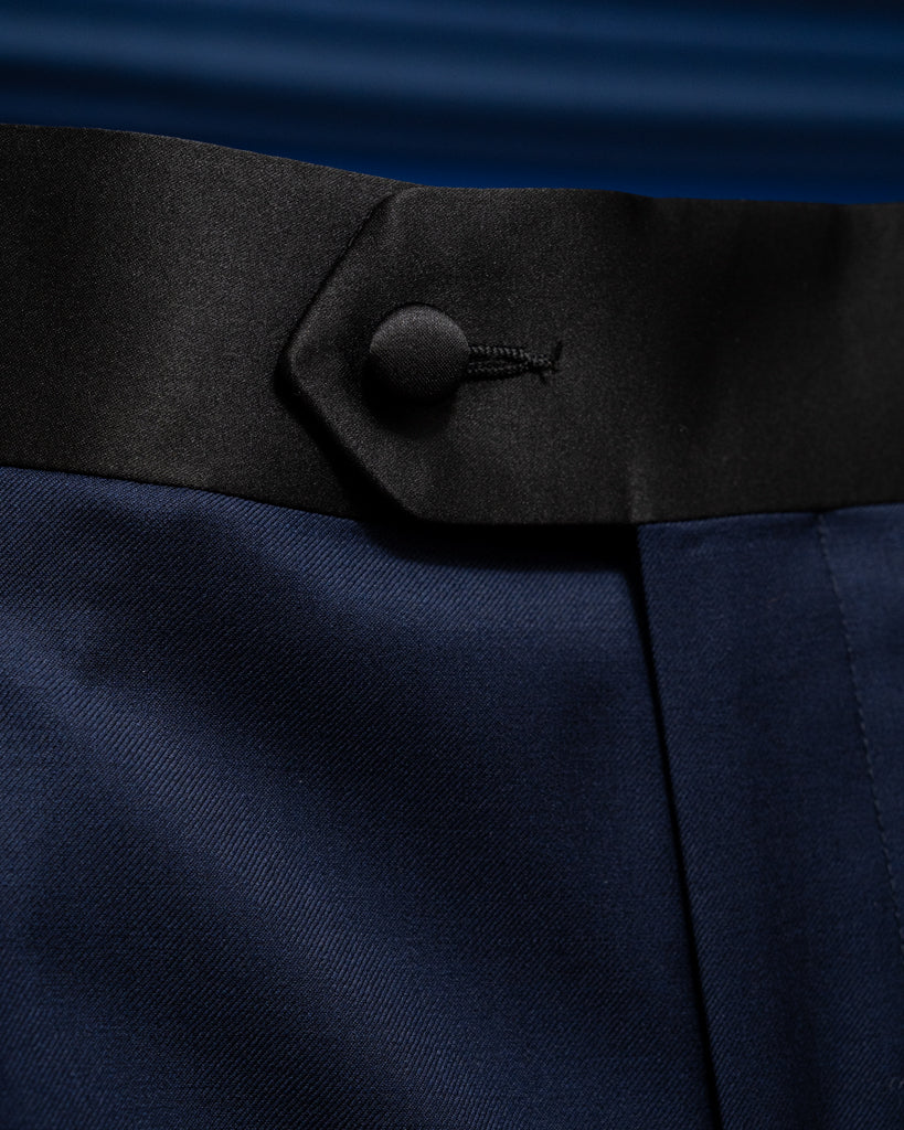 Open Blue Tuxedo Trousers with Satin