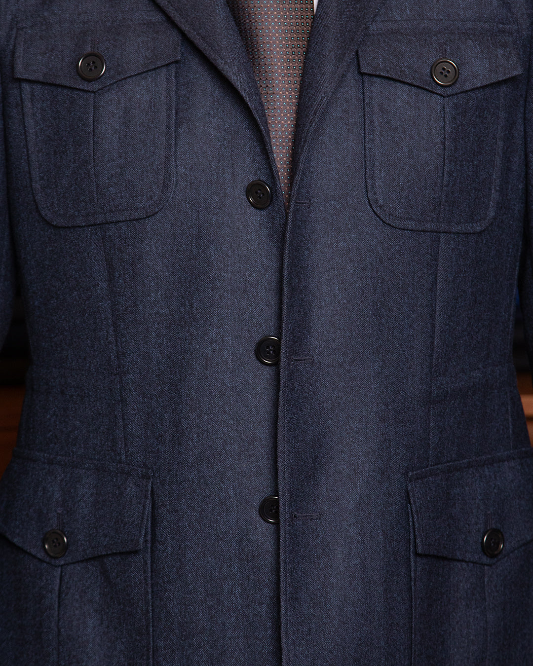 Dark Blue Herringbone Saharian Jacket