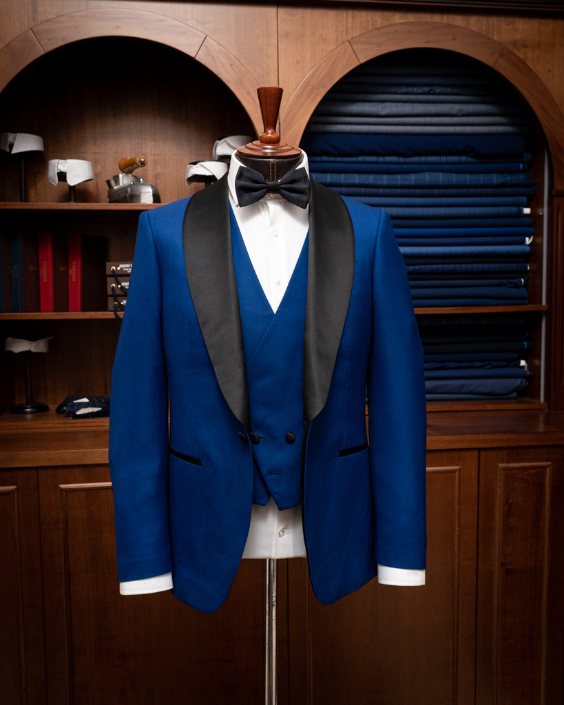 Donatello Tuxedo in Bright Blue with Black Satin