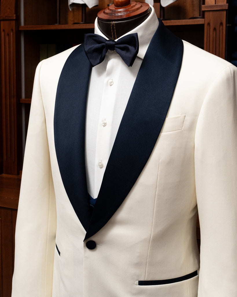 Smoking Donatello Crema con Raso Blu e Gilet Blu Cobalto