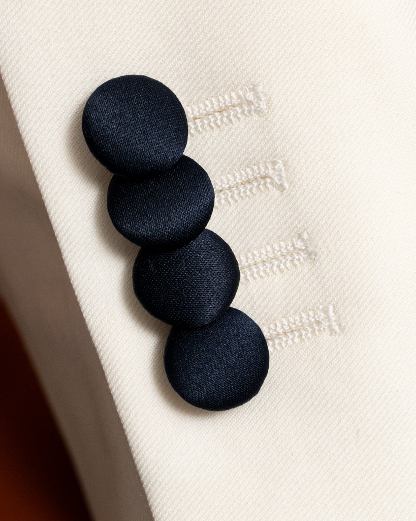 Smoking Donatello Crema con Raso Blu e Gilet Blu Cobalto