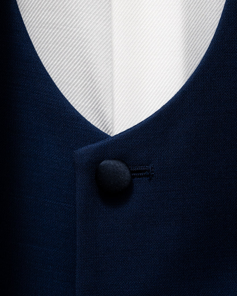 Smoking Donatello Crema con Raso Blu e Gilet Blu Cobalto
