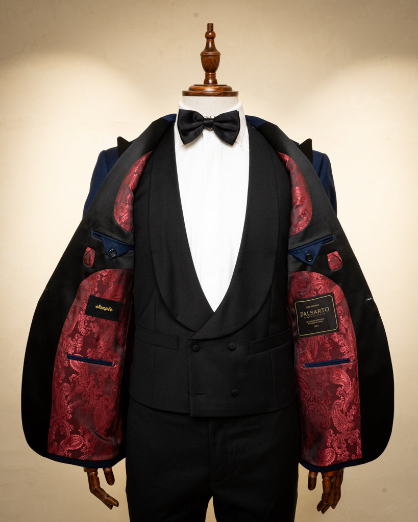 Smoking Michelangelo Blu Notte con Gilet e Pantalone Nero