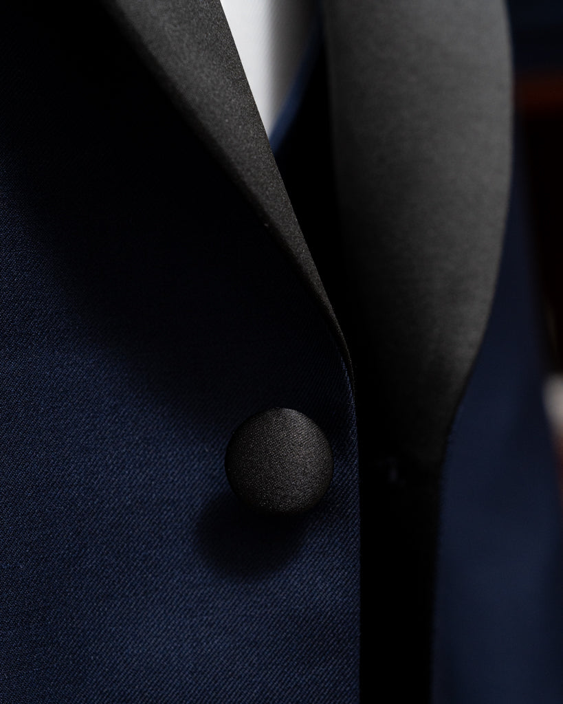 Michelangelo Open Blue Tuxedo with Black Satin