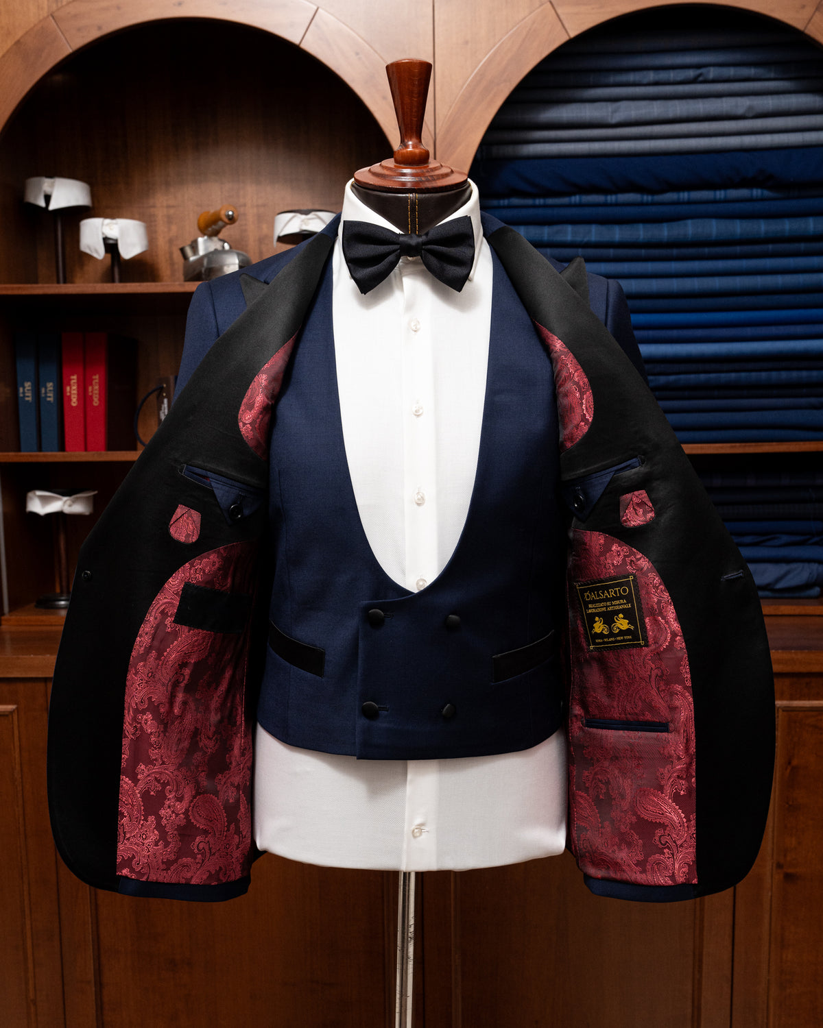 Michelangelo Open Blue Tuxedo with Black Satin