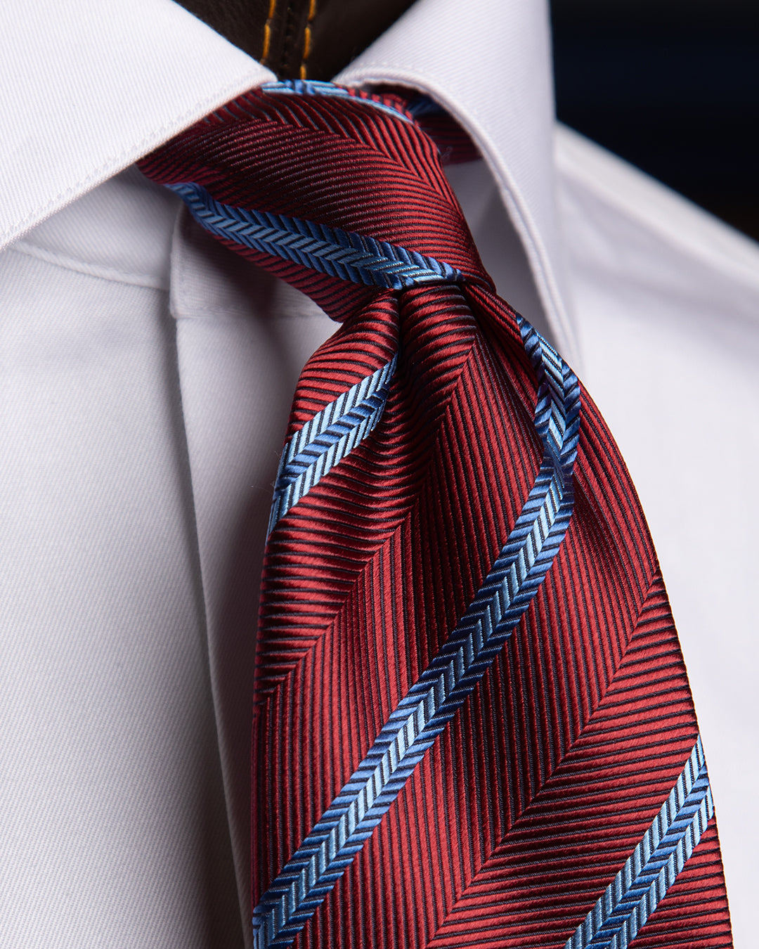 Red and Blue Regimental Tie with Herringbone Pattern