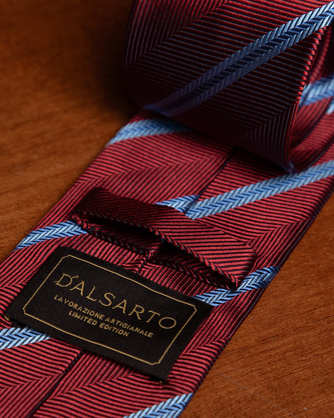 Red and Blue Regimental Tie with Herringbone Pattern