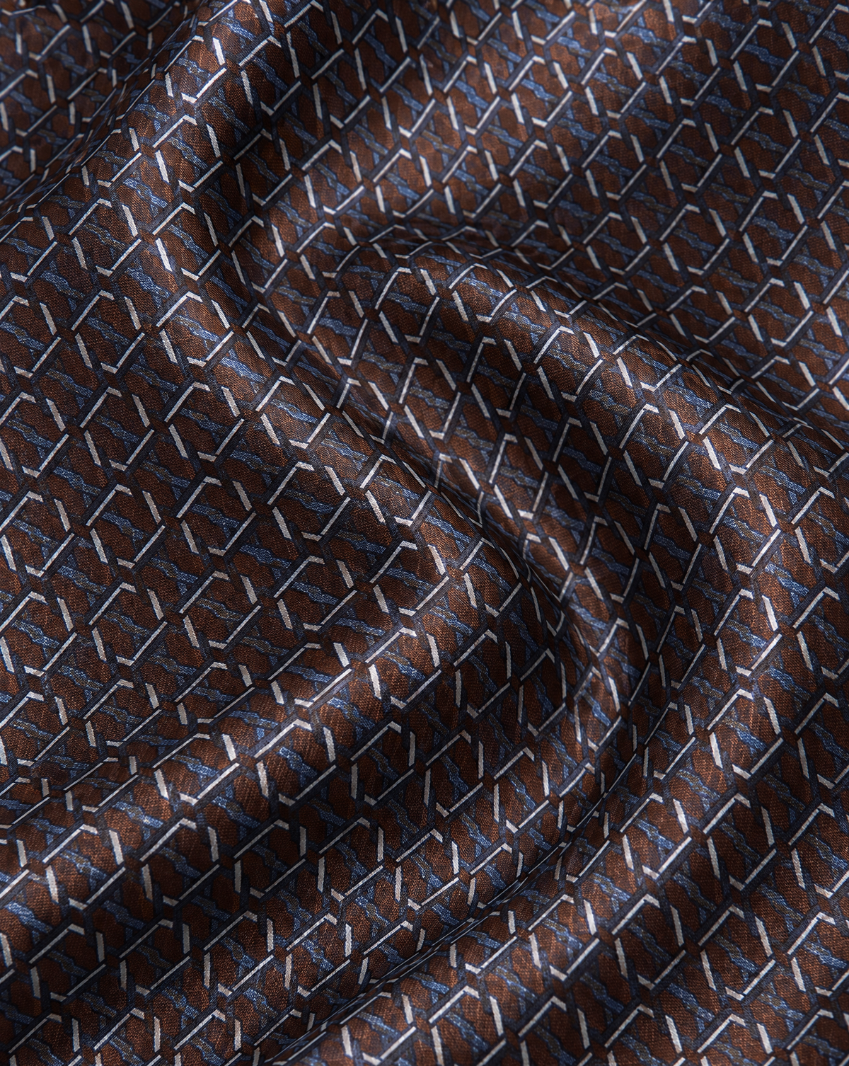 Brown and Blue Tie with Hexagonal Ring Geometry