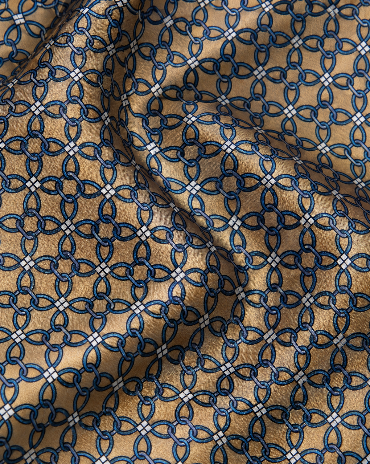 Cravatta Oro con Catenella Blu Notte e Nodi Bianchi